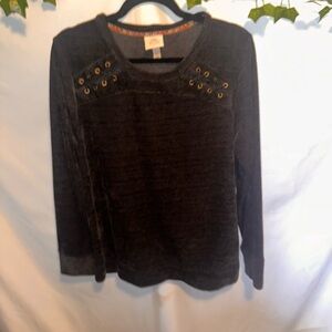Knox Rose Black Eyelet-Accent Long Sleeve Sweatshirt